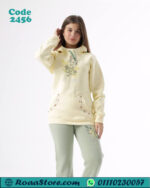 ترنج بناتي شتوي باللون الأصفر الفاتح هودي وبنطلون خامة دافية ومريحة