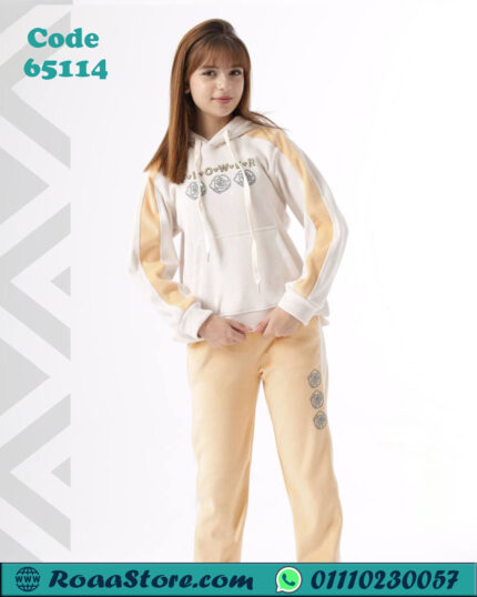 سويت شيرت هودي ترنج بناتي شتوي بطباعة ورد – كود 65114